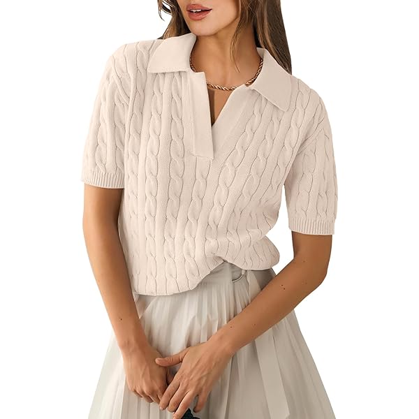 FSVABY Womens Lightweight Short Sleeve Collared Neck Sweater